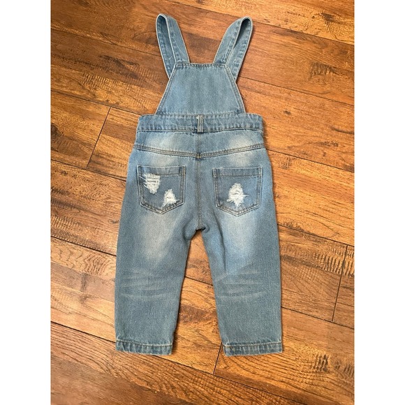 Baby Overalls Red Plaid Ripped Jeans Jumpsuit Size 6-12 Months - Picture 2 of 3